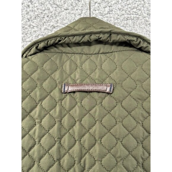 Lands End Quilted Jacket Womens Olive Diamond Pattern Button Closure Size XL 18 - Picture 6 of 9